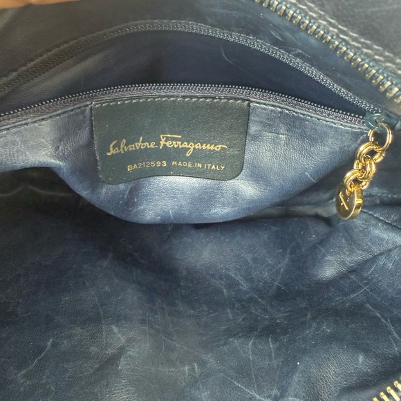 Salvatore Ferragamo Navy Leather Bag with Gold Accents - Picture 10 of 11